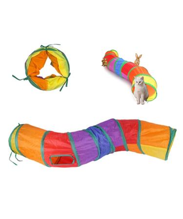 Cat Tunnel Bunny Tunnel 2 Way Cat Tunnel Pet Toys Collapsible Pet Cat Tunnel Tube Cat Tunnel Suitable for Indoor and Outdoor (Rainbow-S)