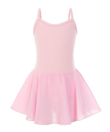 TENVDA Girls Dance Leotards with Skirts Pink Black Toddler Ballet Dress Camisole Ruffle/Short/Long Sleeve for 2-10 Years Kids Style 1-ballet Pink 3-4T