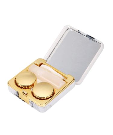 Duokon contact lens container portable contact lens container set with marble surface and square contact lens container for outdoor travel (gold)