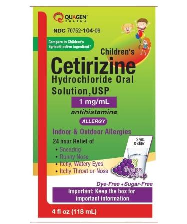 Quagen Pharma Children's Cetirizine Oral Solution 1mg/mL Grape Flavored 4 fl oz