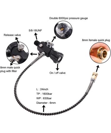 Owfeel DIN Valve Scuba Adapter with Gauge | 4500psi Working Pressure | 22-inch Hose | Ideal for PCP Air Rifle and Paintball | 5/8-18UNF Threads - Buy Online on GoSupps.com