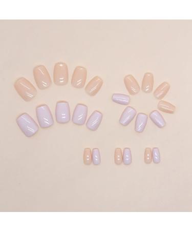 SINLOV Medium Long Square Fake Nails Purple Orange French False Nail Glossy Full Cover False Nails Press on False Nails for Women and Girls - Buy Online on GoSupps.com
