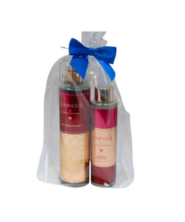 Bath & Body Works Luminous Fine Fragrance Body Mist 8 oz & Luminous Fine Fragrance Shimmer Body Mist 4.9 oz Gift Set packaging with a Blue bow - Buy Online on GoSupps.com
