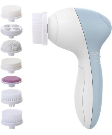 PIXNOR P2016 Facial Brush 7 in 1 Facial Massager Face Brush with 7 Brush Heads Light Blue