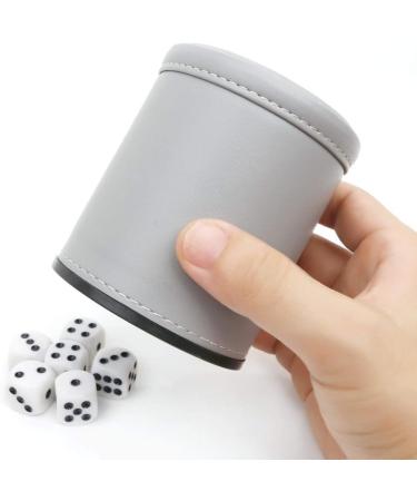Felt Lined PU Leather Dice Cup with 6 Dice - Gray | Quiet Shaker for Yahtzee Game - Buy Online on GoSupps.com