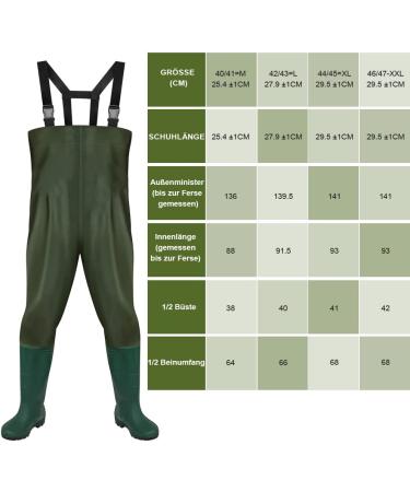 ANSOBEA Waders for Men - Waterproof Fishing Pants with Boots Neoprene 70D Nylon Ideal for Fishing Farms & Construction (Size 42/43L Green) - Buy Online on GoSupps.com