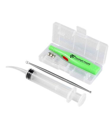 Ear Wax Removal Tool Kit LED Light Ear Wax Remover Stainless Steel Earpick with 3 Tips Irrigator Syringe Clean Care Tool
