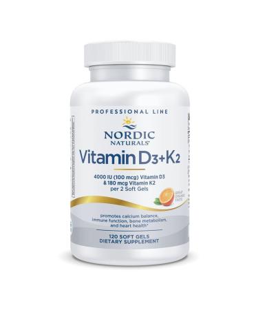 Nordic Naturals Professional Grade Vitamin D3+K2 Supplement Orange Flavor - 60 Soft Gels - 4000 IU Vitamin D3 & 180 mcg K2- Promotes Calcium Balance & Immune Function - Non-GMO - 30 Servings