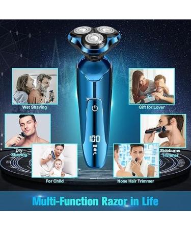 Buy Advanced Electric Razor for Men - Cordless Rechargeable 3D Rotary Shaver Waterproof Wet/Dry Grooming Gift in Bright Blue - Buy Online on GoSupps.com