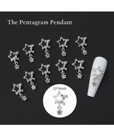 30PCS Dangling 3D Metal Star Nail Charms with Rhinestones - DIY Nail Art Jewelry for Women - Silver - Buy Online on GoSupps.com