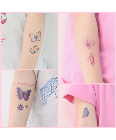 RENUIS Glitter Temporary Tattoos for Kids - 20 Sheets Mermaid Butterfly Fairy Flowers Fake Tattoo Stickers for Girls - Waterproof Party Favors & Gifts - Buy Online on GoSupps.com