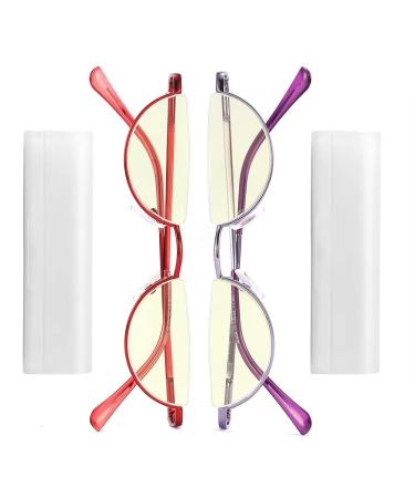 touk Half Frame Reading Glasses Anti Blue Light UV Filter Half Moon Lens Semi Rim Spring Hinge Readers with Case for Women Red / Purple 2.5 x