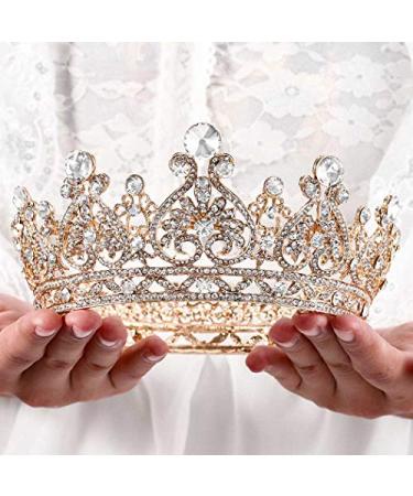 Foyte Baroque Queen Crown Gold Bride Rhinestone Wedding Crown Tiaras Crystal Hair Accessories for Women and Girls