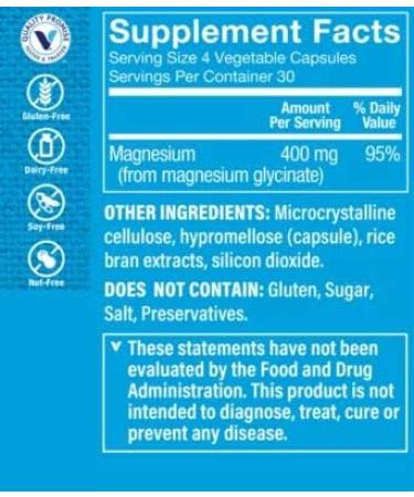 High Potency Magnesium Glycinate 400mg Capsules - Energy Support, Muscle Relaxation & Heart Health Boost - 120 Count - Buy Online on GoSupps.com