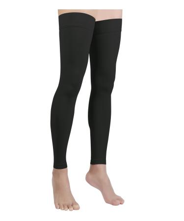 Thigh High Compression Stocking Footless - Pair Thigh-Hi Leg Compression Sleeves Unisex 20-30mmHg Gradient Compression with Silicone Band Opaque Best for Varicose Veins Edema Swelling Black M Medium Black