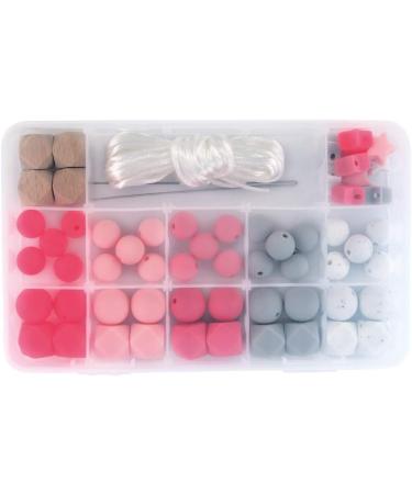 Rayher 14860258 Silicone Beads Assorted - Pink Light Grey White | 61 Pieces Set with Threading Cord | Sweat & Saliva Resistant | Perfect for Jewelry Making - Buy Online on GoSupps.com