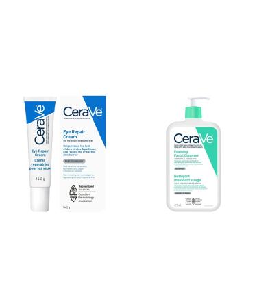 CeraVe EYE CREAM with Hyaluronic Acid + CeraVe FOAMING Face Cleanser for Makeup Removal & Skin Hydration Eye cream + Foaming Facial Cleanser