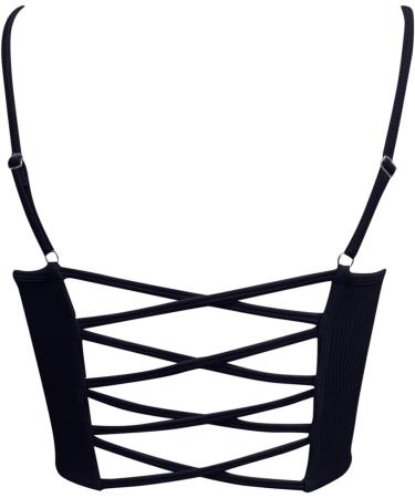 Shop Women's Crossback Sports Bra - Padded Back-Free Adjustable Fitness Top | Ribbed & Stylish Gym BH in Black - Buy Online on GoSupps.com