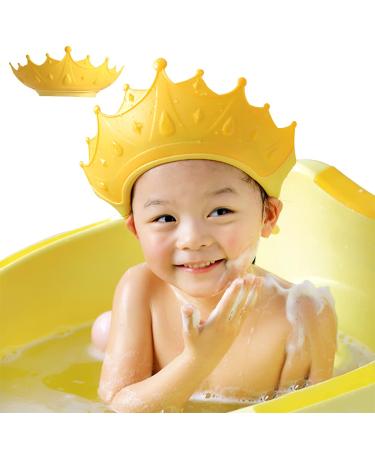 FUSACONY Baby Shower Cap Shield, Shower Cap for Kids, Visor Hat for Eye and Ear Protection for 0-9 Years Old Children, Cute Crown Shape Makes the Baby Bath More Fun(Yellow)