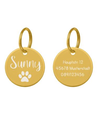 Kultdog Dog brand around stainless steel or 24k gold - address trailer in 2 sizes - animal mark for dogs and cats including key ring - gold -plated small ( 25mm) gold