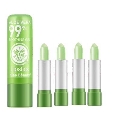 4pcs Natural Aloe Vera Lip Balm Long Lasting Nutritious Lipstick Lips Moisturizer Temperature Color Changing Lip Gloss