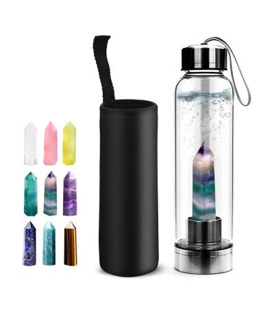 HINATAA Crystal Water Bottle Detachable Healing Natural Quartz Water Bottle 550ml (Colorful)