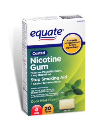 Equate - Nicotine Polacrilex Gum 4 mg Coated Cool Mint Flavor 20 Pieces