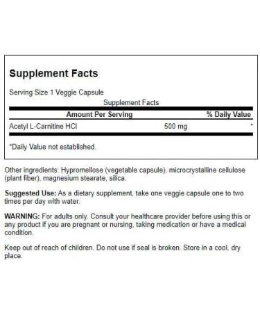 Swanson Acetyl-L-Carnitine 100 Veggie Capsules - Cognitive Health & Muscle Support Supplement - Promotes Nervous System Health - Buy Online on GoSupps.com