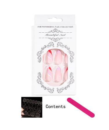 Sethexy Abstract Almond Shape False Nails - Multicolored French Press-On Acrylic Nails (24PCS) for Women & Girls - Buy Online on GoSupps.com
