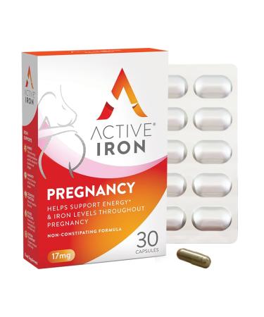 Active Iron Pregnancy | 30 Iron Capsules | 17mg Iron Supplement | Non-Constipating Formula | Fights Tiredness & Fatigue | 1-Month Supply