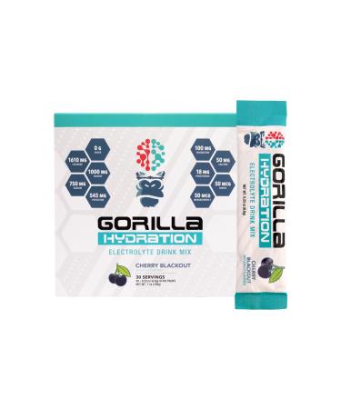 Gorilla Mind Hydration Packets - 3 073mg Electrolytes On The Go Convenient Drink Mix for Comprehensive Replenishment - Zero Sugar Naturally Sweetened & Fasting Friendly - 30 Count (Cherry Blackout)