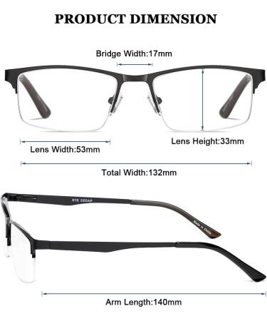 EYECEDAR 5-Pack Men's Reading Glasses - Rectangular Metal Half-Frame Sun Readers 2.0x Magnification - Stylish & Durable Eyewear - Buy Online on GoSupps.com