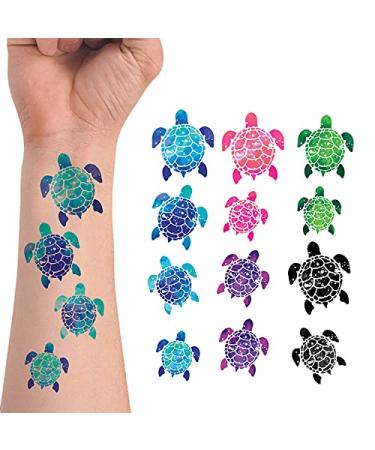 WIRESTER Temporary Tattoo Stickers for Girls Boys Kids Adults  Fake Tattoos on Face Hand Neck Wrist Party Favor Body Art  Tattoo Sheet 6 x 7.87 inch - Turtle Designs (Blue  Pink  Purple  Green  Black) Set 12 Sea Turtles