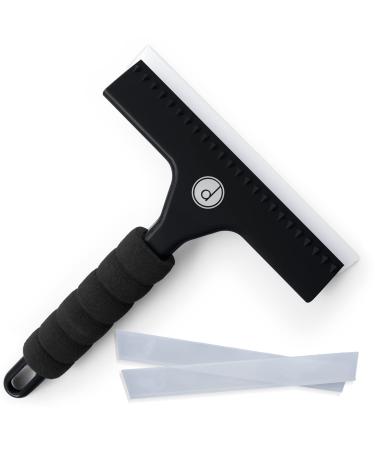 Squeegee for Shower Door, Car Windshield, and Glass Window - 2 Extra Silicone Replacement Blades - Foam Handle - Black