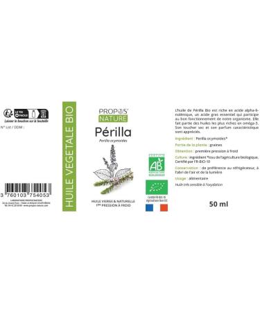 Organic Perilla Oil - 100% Pure and Natural - 50 ml - Laboratoire Propos Nature - Buy Online on GoSupps.com