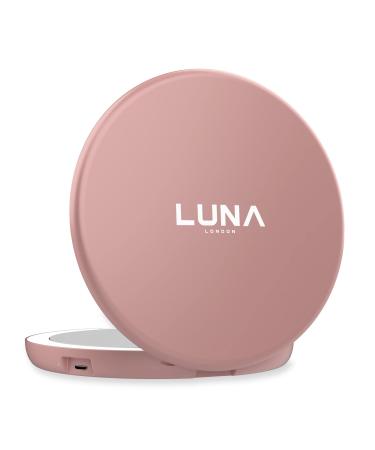 LUNA London Compact 2.0 Travel Mirror in Rose Gold | Travel Makeup Mirror with Light | LED Lighted Vanity Mirror with 3 Light Modes | 7X Magnification Folding Portable & Rechargeable | Espejo