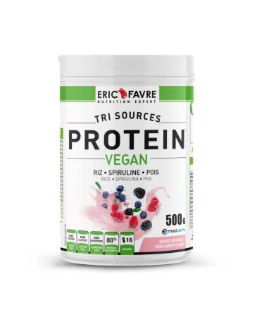 TRI-SOURCE Vegan Proteins - Flavorful Vegan Vegetable Proteins Muscle Development - Spirulina Rice Peas - Quickly Assimilable - 500 g - French Laboratory Eric Favre (Triple Berry)