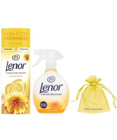 Lenor in-Wash Scent Booster Beads Summer Breeze Scent 176gr + Lenor Crease Releaser Spray Removes Creases in Fabric Summer BreezeScent 1Pk 500ml + Our Gift for You: Organza Small Bag