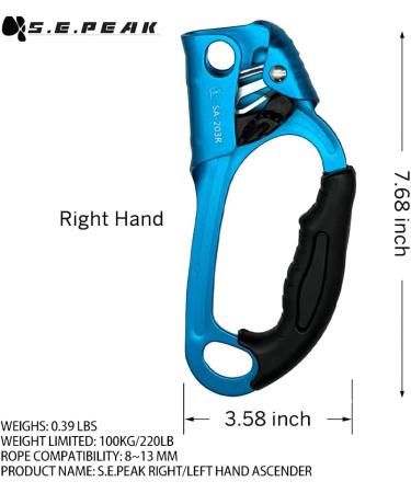S.E.PEAK CE Certified Hand Ascender for Rock Climbing - Black (Right Hand) - Buy Online on GoSupps.com