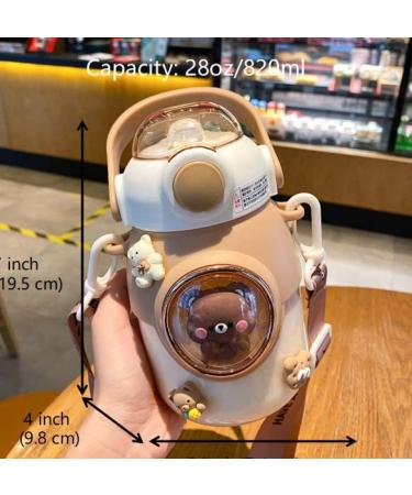 LEJN Kawaii Pink820ml Water Bottle | Adjustable Shoulder Strap | Leakproof BPA-free Cartoon Children Cup | Portable Capsule Bottle for Traveling & Hiking - Buy Online on GoSupps.com