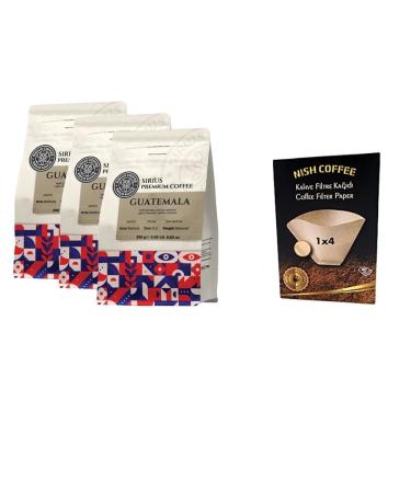 Sirius Coffee Guatemala Roasted Ground Filter Coffee Set of 3+Coffee Filter Papers 40 PCS Size 1X4 (Gift Set)