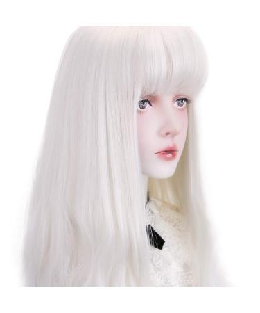 Long White Synthetic Wig with Bangs - Natural Wavy Cosplay Wig for Women - 30 (White - Buy Online on GoSupps.com