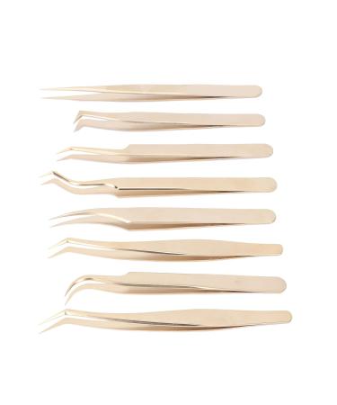 Eyelash Extension Tweezers Set - 8 Premium Stainless Steel Tools for Accurate Application | Ergonomic Design & Pearly Gold Finish - Buy Online on GoSupps.com