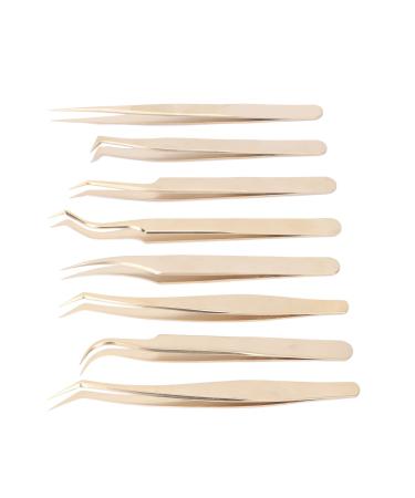 8pcs Eyelash Extension Tweezers Set Curved Straight Stainless Steel for Beauty Eyelash Tools