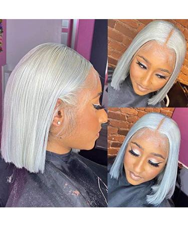 Smartinnov Grey Bob Human Hair Wig 8 Inch | T Part Lace Front Brazilian Remy Hair | Pre Plucked Natural Hairline | 180% Density | Short Bob Wig for Women - Buy Online on GoSupps.com