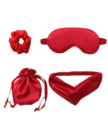 Breathable Solid Color Eye Shade Set with Soft Faux Silk Sleeping Face Cover Scrunchy Hair Band and Lightweight Eye Cover Bag