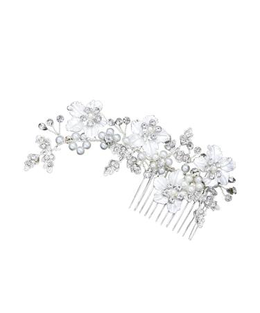 Angoily Tiara Wedding Hair Comb Wedding Headpiece Flower Leaf Hair Comb Pearl Diamond Hair Comb Bridal Headdress Bridal Hair Comb Mosaic Alloy Bride