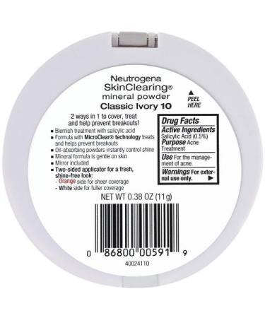 Neutrogena SkinClearing Mineral Powder Classic Ivory 10 - Pack of 2 - 0.38 Ounce | SkinClearing Formula for Flawless Skin - Buy Online on GoSupps.com
