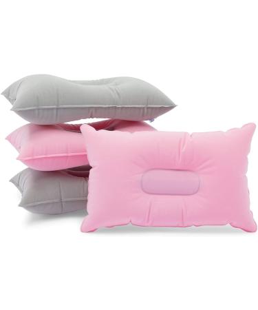 Inflatable Travel Pillows for Camping and Traveling (Pink, Grey, 4 Pack)
