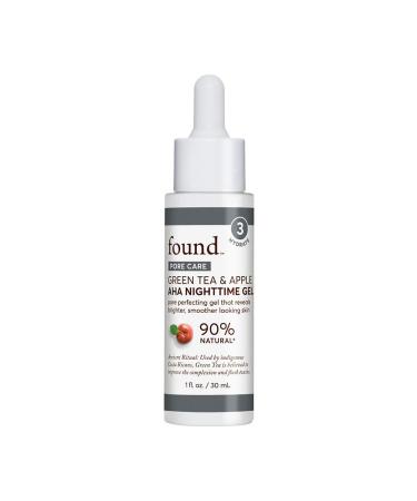 FOUND Skincare Green Tea & Apple AHA Nighttime Face Gel 1oz. | Pore Care | Naturally Exfoliates & Smooths Skin | 90% Natural